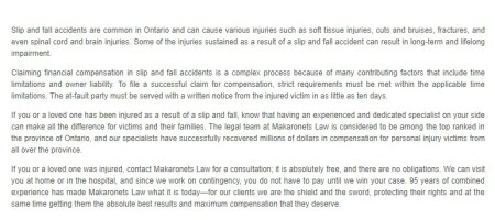 Makaronets Personal Injury Law
6568 Main St, Lower Level, #A
Whitchurch-Stouffville, ON L4A 7W8
(800) 964-0361

https://makaronetslaw.ca/stouffville-personal-injury-law.html